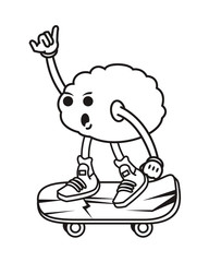 brain in skateboard comic character