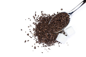 Instant granular coffee isolated on white background. 