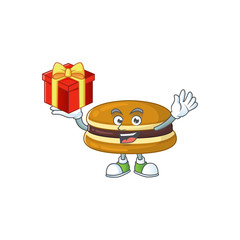 A mascot design style of dorayaki showing crazy face