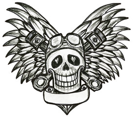 Winged Skull Pilot Rider with Ribbon Copy Space