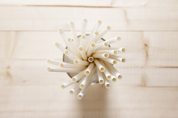 white paper straws in glass, Sustainable lifestyle concept