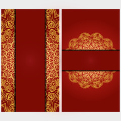 Invitation or Card vector template with floral mandala pattern. Decorative background for Wedding, greeting cards, Birthday Invitation. The front and rear side.