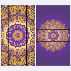 Vintage luxury decorative design invitation casrd of golden mandala. Vector illustration. Floral ornament
