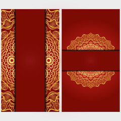 Invitation or Card vector template with floral mandala pattern. Decorative background for Wedding, greeting cards, Birthday Invitation. The front and rear side.