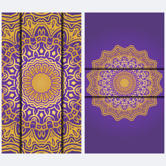 Vintage luxury decorative design invitation casrd of golden mandala. Vector illustration. Floral ornament