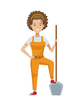 Environmentalist Woman With Shovel Character