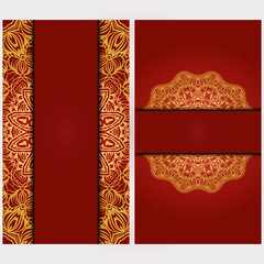 Invitation or Card vector template with floral mandala pattern. Decorative background for Wedding, greeting cards, Birthday Invitation. The front and rear side.