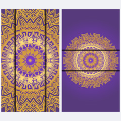 Vintage luxury decorative design invitation casrd of golden mandala. Vector illustration. Floral ornament