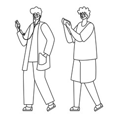 Boys with smartphones vector design