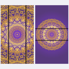 Vintage luxury decorative design invitation casrd of golden mandala. Vector illustration. Floral ornament