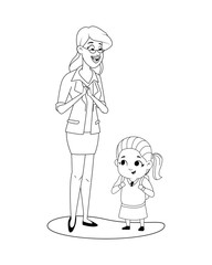 cute little girl with teacher characters