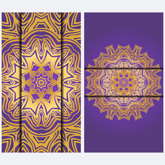 Vintage luxury decorative design invitation casrd of golden mandala. Vector illustration. Floral ornament