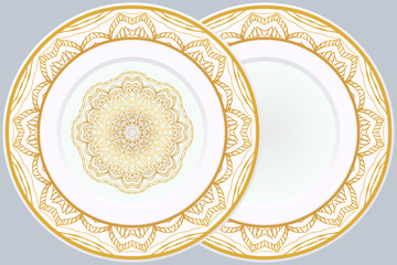 Set of Round Floral Mandala Ornament and frame. Vector Illustration. Isolated. Oriental Design Layout.