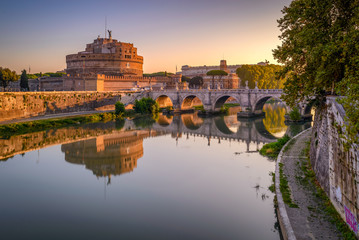 Ponte Sant'Angelo. St Angel Bridge during early morning, Rome, Italy - Powered by Adobe