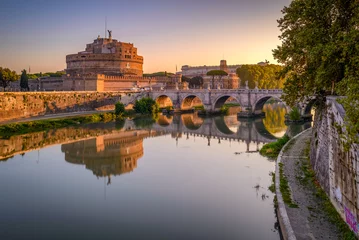 Foto auf Acrylglas Ponte Sant& 39 Angelo. St. Angel Bridge am frühen Morgen, Rom, Italien © Huntergol