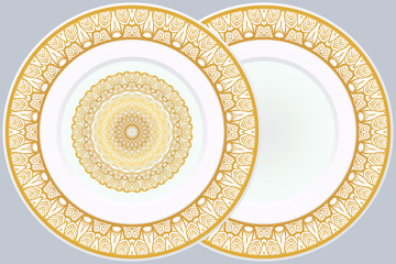 Set of Round Floral Mandala Ornament and frame. Vector Illustration. Isolated. Oriental Design Layout.