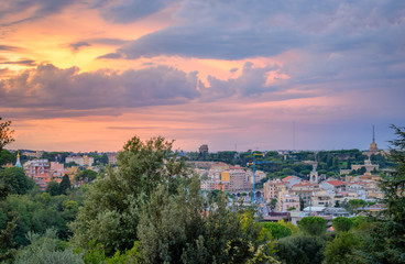 The view of Rome skyline from Garibaldi Monument during afternoon, Italy. Sep 25/2017 