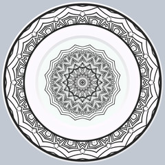 decorative round border and mandala ornament. Vector illustration.