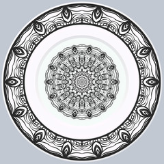 decorative round border and mandala ornament. Vector illustration.