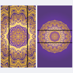 Vintage luxury decorative design invitation casrd of golden mandala. Vector illustration. Floral ornament
