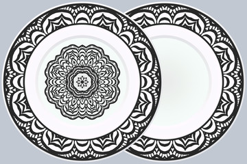 Set of two Decorative Ornament With Mandala and round frame. Home Decor Background. Illustration. For Coloring Book, Greeting Card, Invitation, Tattoo. Anti-Stress Therapy Pattern. Vector