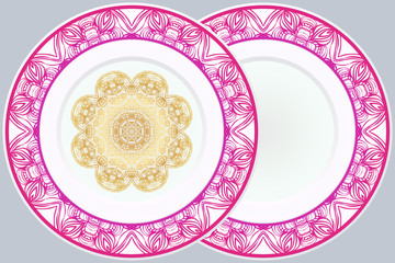 Set of two decorative round border and mandala ornament. Vector illustration.