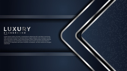 luxury 3d dark navy blue abstract background with silver lines and dots. overlapping layers. Eps 10