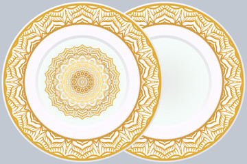 Set of Round Floral Mandala Ornament and frame. Vector Illustration. Isolated. Oriental Design Layout.