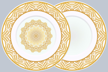 Set of Round Floral Mandala Ornament and frame. Vector Illustration. Isolated. Oriental Design Layout.
