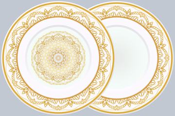 Set of Round Floral Mandala Ornament and frame. Vector Illustration. Isolated. Oriental Design Layout.