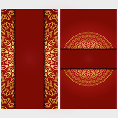 Invitation or Card vector template with floral mandala pattern. Decorative background for Wedding, greeting cards, Birthday Invitation. The front and rear side.