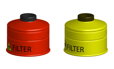 gas filters red and yellow, personal protective equipment. Isolated vector on white background