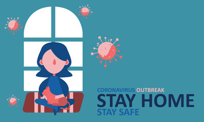 Coronavirus outbreak. stay at home stay safe. keep calm and pet with your pet. flat vector design. 