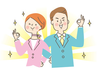 仲良し　若い男女　腕を組む　スーツ