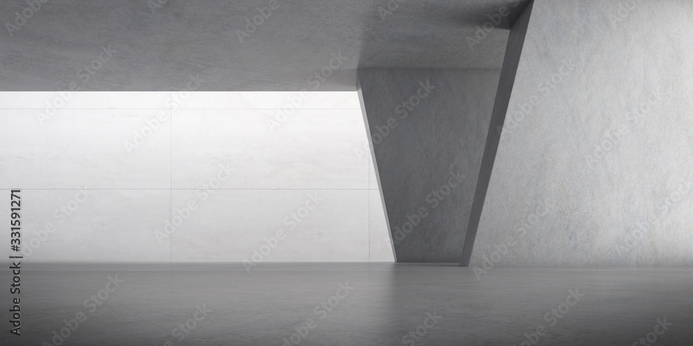Poster abstract of concrete space with sun light cast the shadow on the wall ,geometric structure, museum s