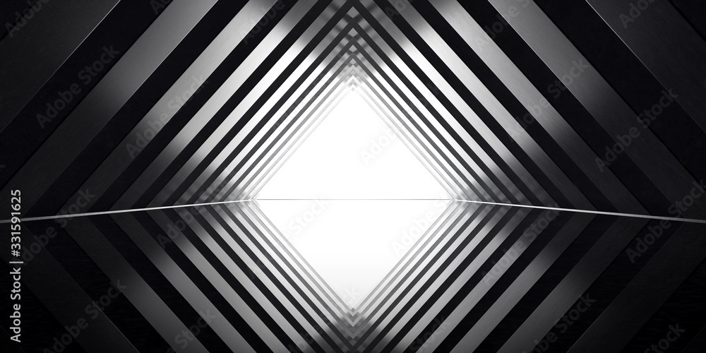 Fototapete abstract triangle shape of long tunnel, futuristic architectural space, geometric pattern,3d renderi