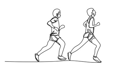 Marathon running, a man jogging, line drawing vector design