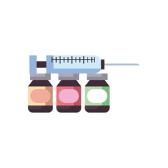 syringe and bottles icon, flat style
