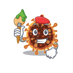 Talented gamma coronavirus Artist cartoon character with brush