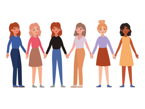 Women holding hands vector design