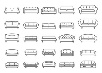 Sofa outline icons set. Vector Sofa outline collection isolated on white background with for web and advertising