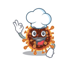 Cute gamma coronavirus cartoon character wearing white chef hat