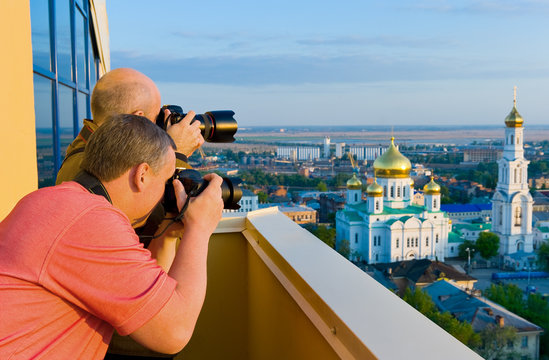 Two Photographers Shoot A Temple In Rostov-on-Don.