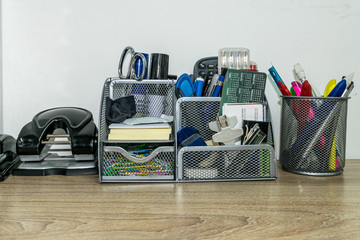 school supplies on desk