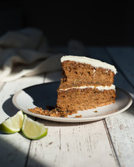 courgette and lime cake slice with icing sugar