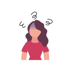 covid 19 concept of woman with headache icon, flat style