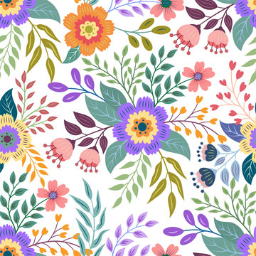 Seamless floral pattern background. Vector pattern with floral design. Colorful vector illustration