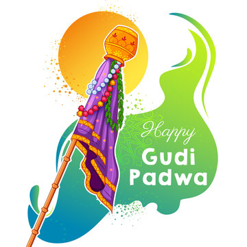 illustration of Gudi Padwa Lunar New Year celebration in Maharashtra of India