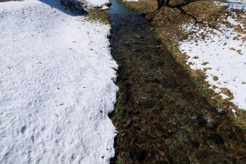 福島県猪苗代　雪と観音寺川
