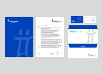 Corporate Brand Identity Mockup set. Business Stationery mockup with people logo. Personal Branding mock-up of notepad, blank, envelope, business card.